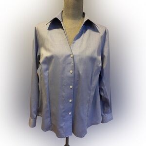 Jones New York Signature Woman Blue Non-Iron Shirt, Size 1X
